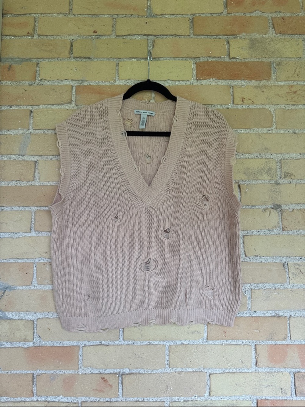 Autumn Cashmere Distressed V-Neck Sweater Vest — Beige